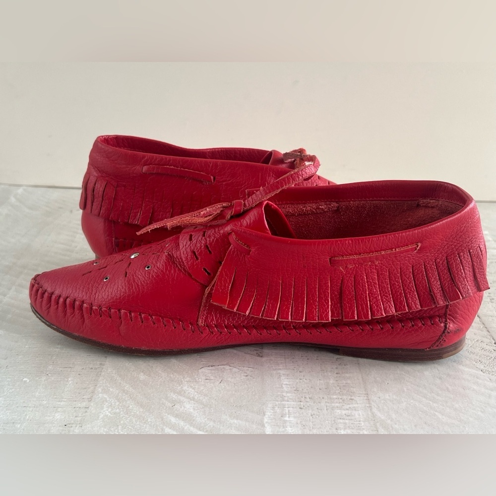 Women’s Vintage Wild Pair Brand Boho Southwestern Red Leather Moccasins size 10B - Picture 8 of 13